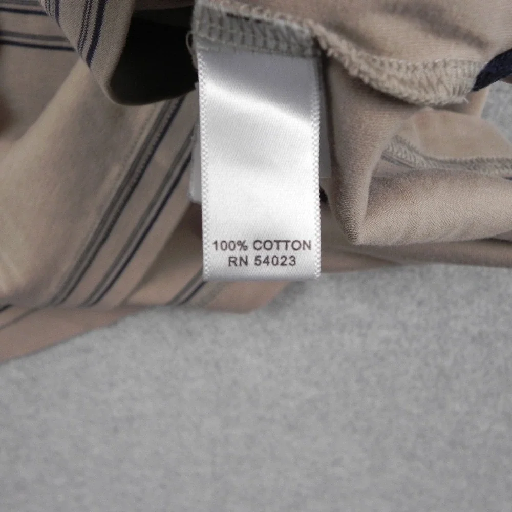 Banana Republic Polo Shirt Mens MT Medium Tall Casual Tan Striped Short Sleeve